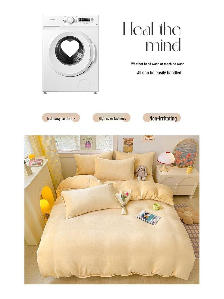 G5Z Milk Fleece 4-Piece Bedding Set: Thick, Warm, Anti-Static, Double-Sided for Autumn/Winter. Includes Single Duvet Cover.