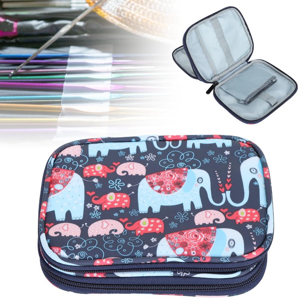 Portable Double-Sided Zipper Crochet Bag Handmade Oxford Cloth Storage Organizer Bag Crochet Hook Case Knitting Accessories
