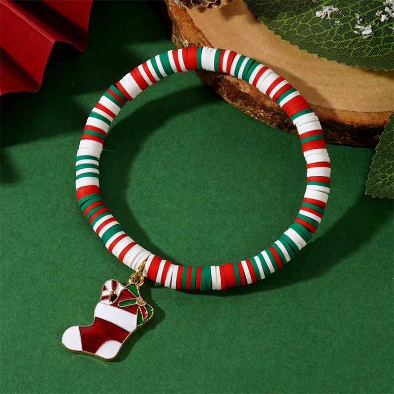 Christmas Polymer Clay Bracelet For Women Christmas Tree Gloves Walking Stick Pendant Bracelets Party New Year Festival Jewelry