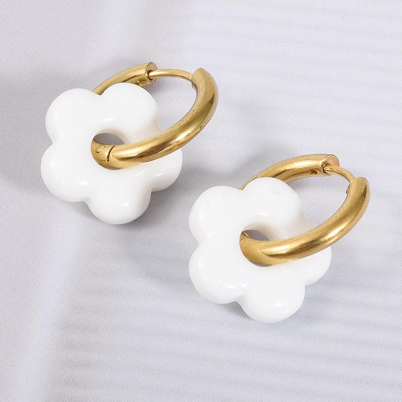 Bunte Blumen Glas Tropfen Anhänger Ohrringe Gold Farbe Kreis Ohrbügel Creolen Edelstahl Ohrringe Modeschmuck für Damen