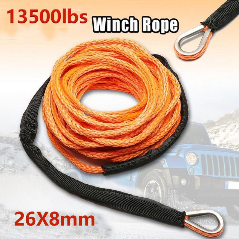 13500lbs Car Outdoor Accessories Truck Boat Emergency Replacement Synthetic Winch Rope 26mx8mm 12 Strand String Cable ATV UTV