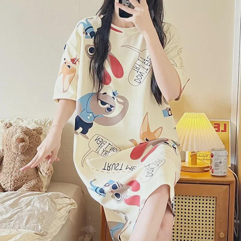 Women's Summer Cotton-Feel Short-Sleeve Nightdress & Pajama Set