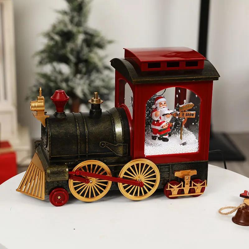 Durable2026 New Christmas Decorations Small Retro Dynamic Snow Music Lights Locomotive Ornament Set Props