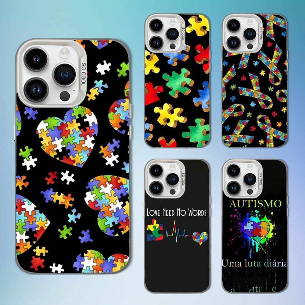Puzzle Art Support Autism Phone Case For iPhone 16,15,14,13,12,11,Mini,XS,Pro,SE,MAX White Matte Shockproof Cover
