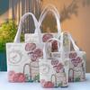 1Pc Flower In A Bottle Double-sided Gold Silk Jacquard Embroidered Canvas Handbag Shoulder Bag Literature and Art Student Commute Bag Lightweight