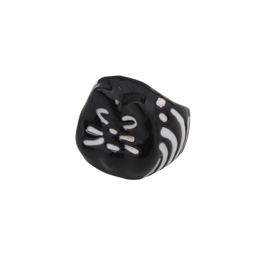 Korean Style Painting Ring Geometric Chunky Enamel Ring Personality Drip Oil Cat Ring  Men