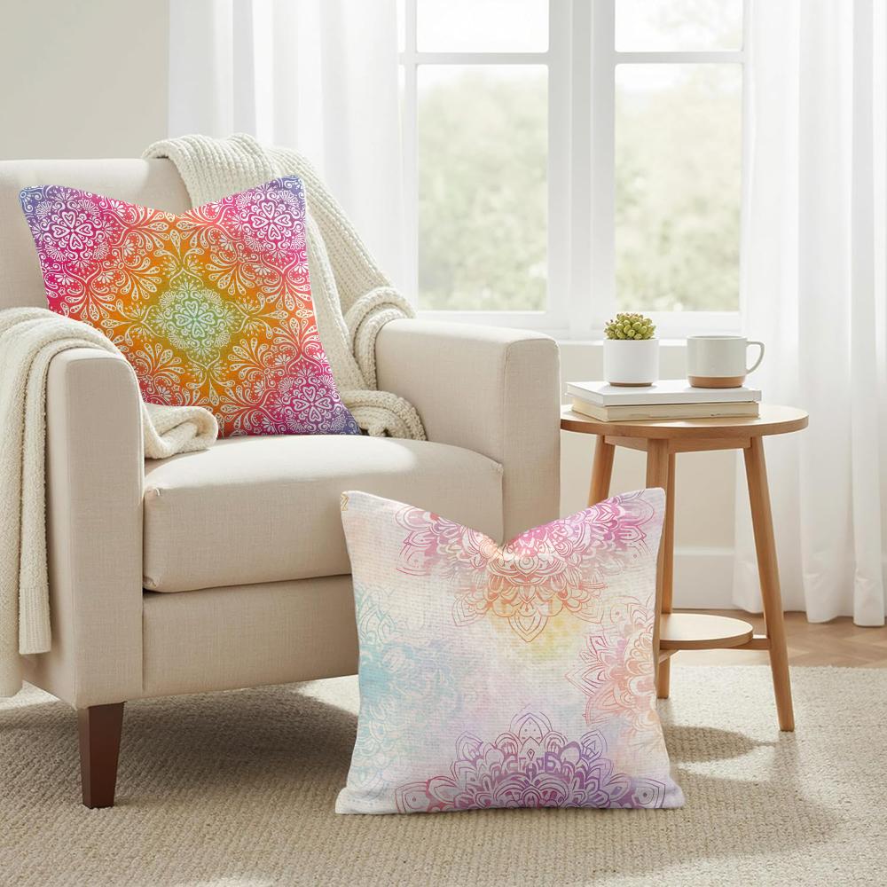 Colorful Floral Mandala Cushion Cover Natural Linen Organic Fabric DoubleSided Printing Couch Pillow Covers Home Decor