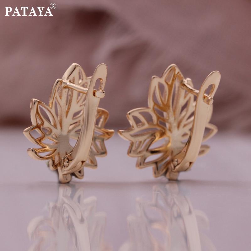 PATAYA 585 Rose Gold Color Leaves Shape Earring