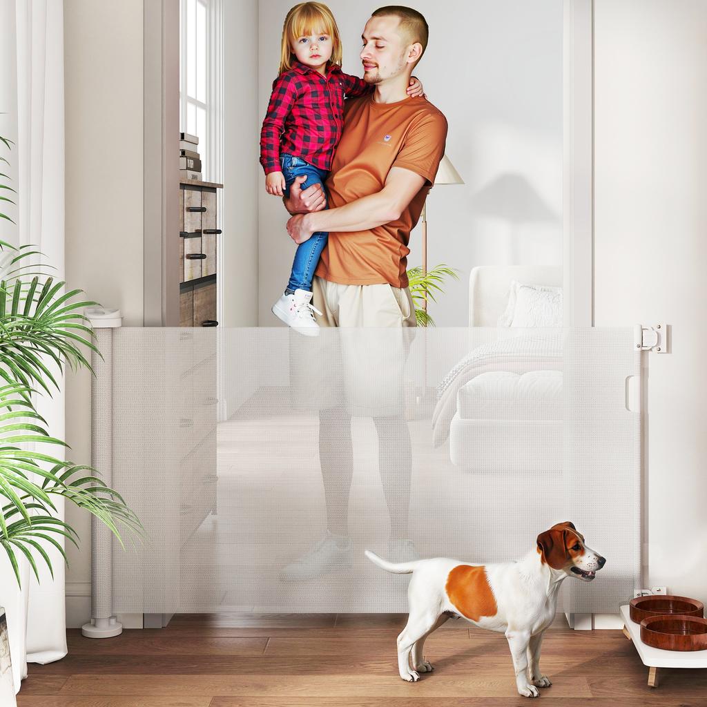 Stair Safety Gate Extendable 0-136cm 87 Cm High Door Safety Gate for Pets 142 X 10 X 87 Cm White