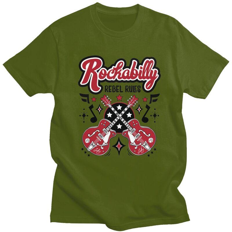 Custom Rockabilly Music Rock And Roll Guitar T Shirt for Men 100 Cotton Tees Short Sleeve Tshirt Slim Fit Clothing Gift
