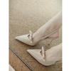 New Bow High Heels Women's Niche Temperament Spring and Autumn Pointed Head Thin Heel Patent Leather Nude Back Empty Bag Head Sandals