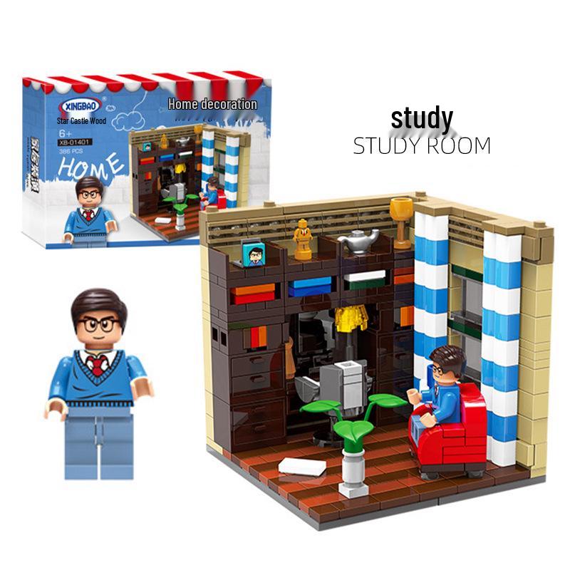 XB01401 MOC Small Particle Building Blocks for Home Decoration: Living Room, Bedroom, Study, Fitness Room