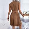 Chic Women's Summer Dress Cross V Neck Sleeveless High Waist Lace Up Solid Color Temperament Spring Fashion
