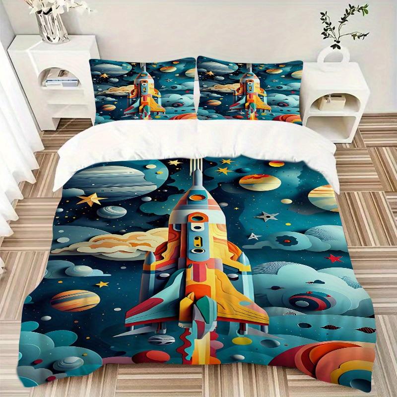 3pcs set Space Adventure 1 Quilt Cover + 2 Pillowcases, All Seasons Bedroom Setting, Perfect for Home and Dorm Decor a190