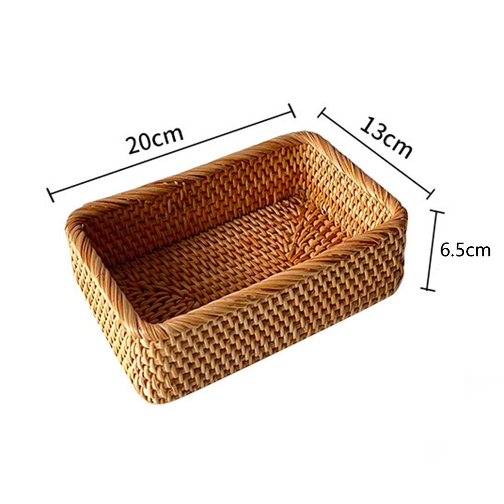 Rattan Hand Woven Square Storage Basket for Fruits and Office Supplies