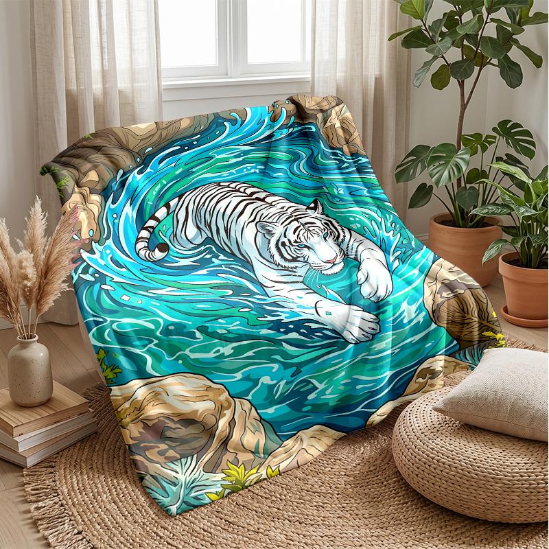 White Tiger Family 3 Theme blanket Lightweight Warm Flannel Blanket Decorative Throw Blanket for Home Decoration