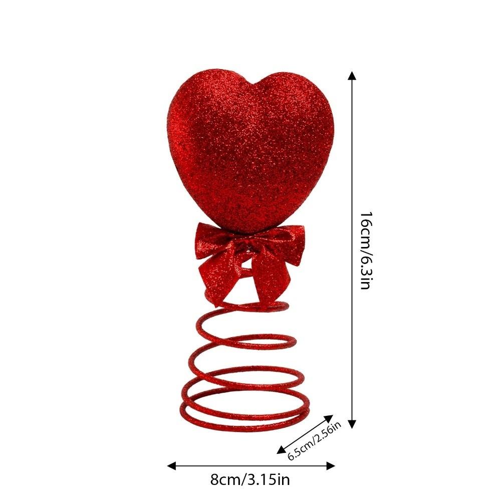 Romantic Valentine's Day Decoration Glitter/Velvet Red Heart Heart Treetop Ornament Spiral Base Flexible Heart Tree Topper