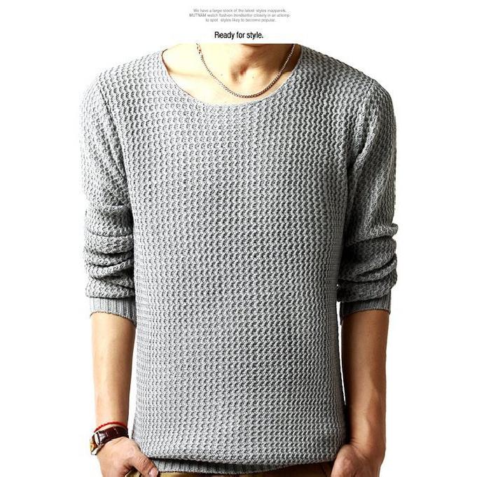 

New Autumn Men S Thick Water Ripple Sweater Men S Knitted Sweater Solid Color Fashionable Sweater XXXL светло-серый