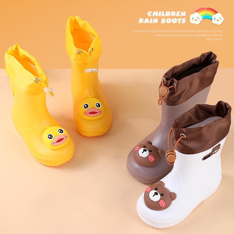 Cartoon Kids' Waterproof Non-slip Rain Boots with Drawstring