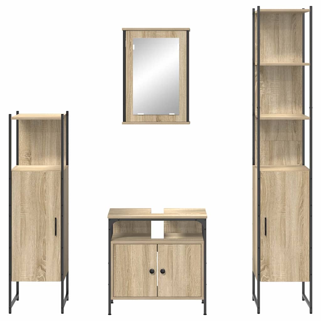 Bathroom Furniture Set with Shelf 4 Pcs Sonoma Oak Wood Material