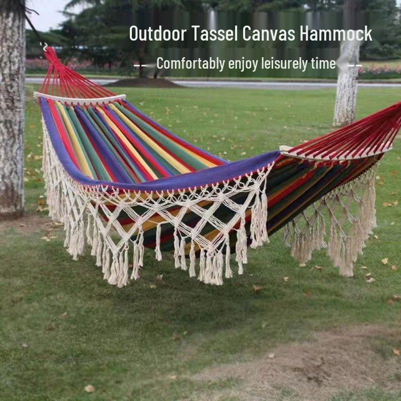 A1R Double Hammock: Anti-Rollover, Thick Canvas, Tassels, Outdoor Camping Swing for Two
