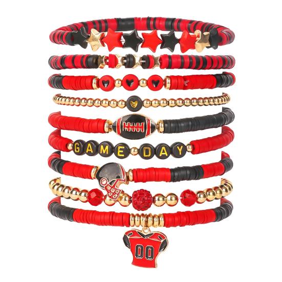 Game Day Bracelets Stackable Sports Football Charm Bracelets Elasticated Football Themed Bracelets Set for Women Men Football Fans Boho Summer
