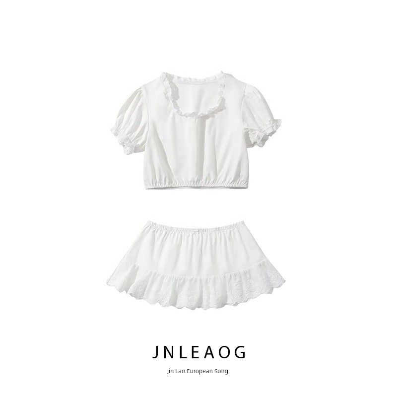 Jnleaog Autumn New Women's Clothing Fashion Style Stylish Fashion Cotton Cloth Lace Puff Sleeve Top