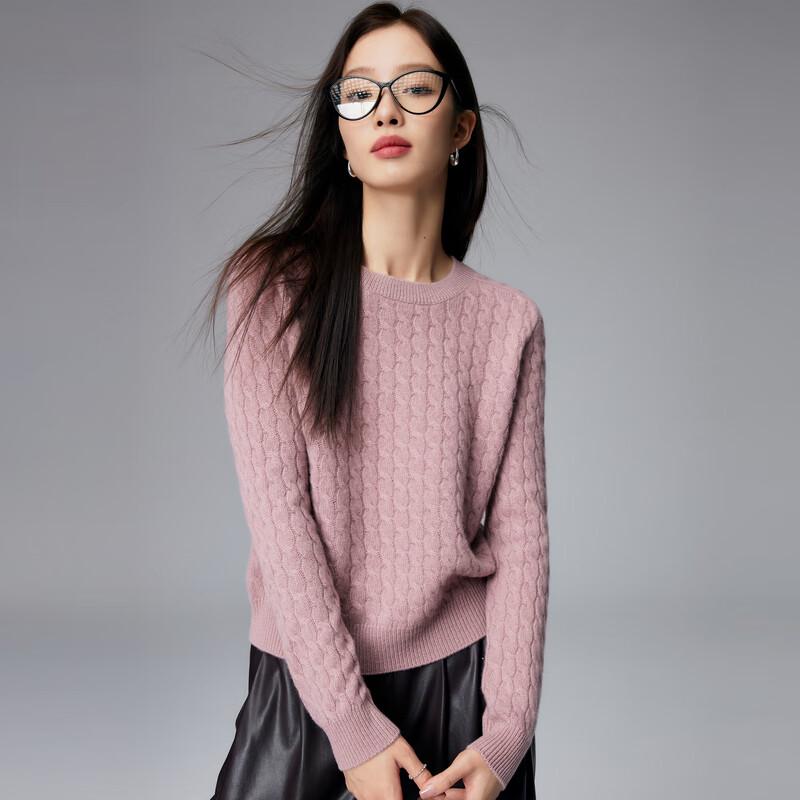 Paruo Women's 100% Cashmere Round Neck Cable Knit Sweater
