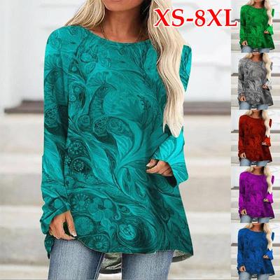 XS-8XL Damen Herbst- und Winterkleidung Langarmshirts für Damen mit 3D-Abstraktem Aufdruck Lose Tunika T-Shirts Pullover Blusen