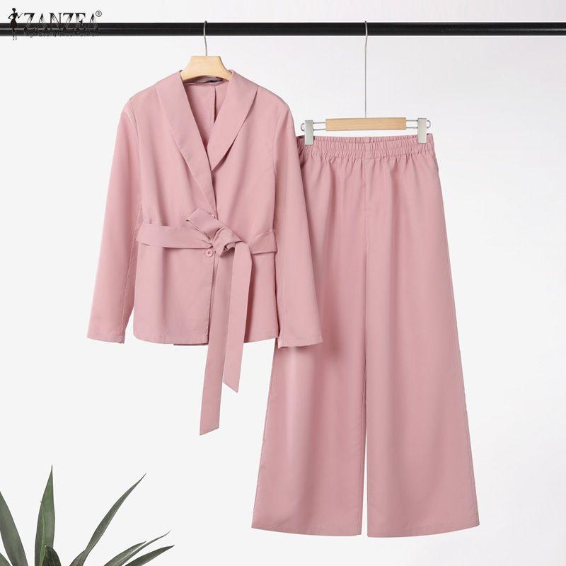 ZANZEA Women Long Sleeve Casual Blazer and Pants Two Piece Suit Sets