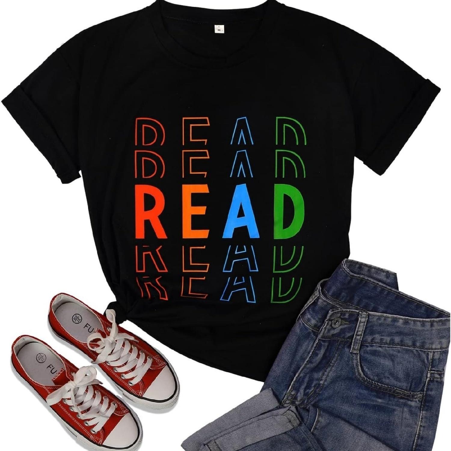 

Book T-Shirt Women Funny Read Book Graphic Teacher Shirt Reading Lovers Summer Bookworm Top XXXXXL різнокольоровий