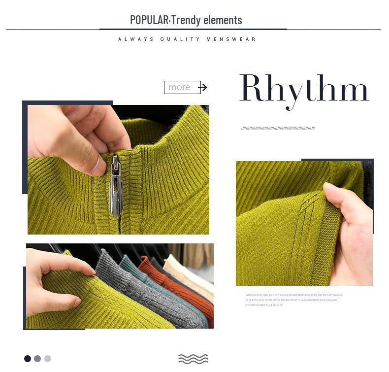 Men's Thickened Zipper Knit Sweater - Half-High Neck Warm Winter Knitwear