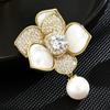 New Korean Version Of Heavy Industry Natural Fritillary Camellia Brooch High-End Luxury Copper Micro-Inlaid Flower Pearl Corsage Accessories