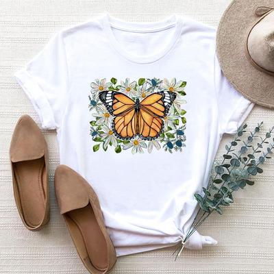 European Size Women Butterfly Lovely Trend Cartoon Cute  Print Tee Top Fashion T Shirt Woman Female T Clothing Short Sleeve Graphic T-shirts