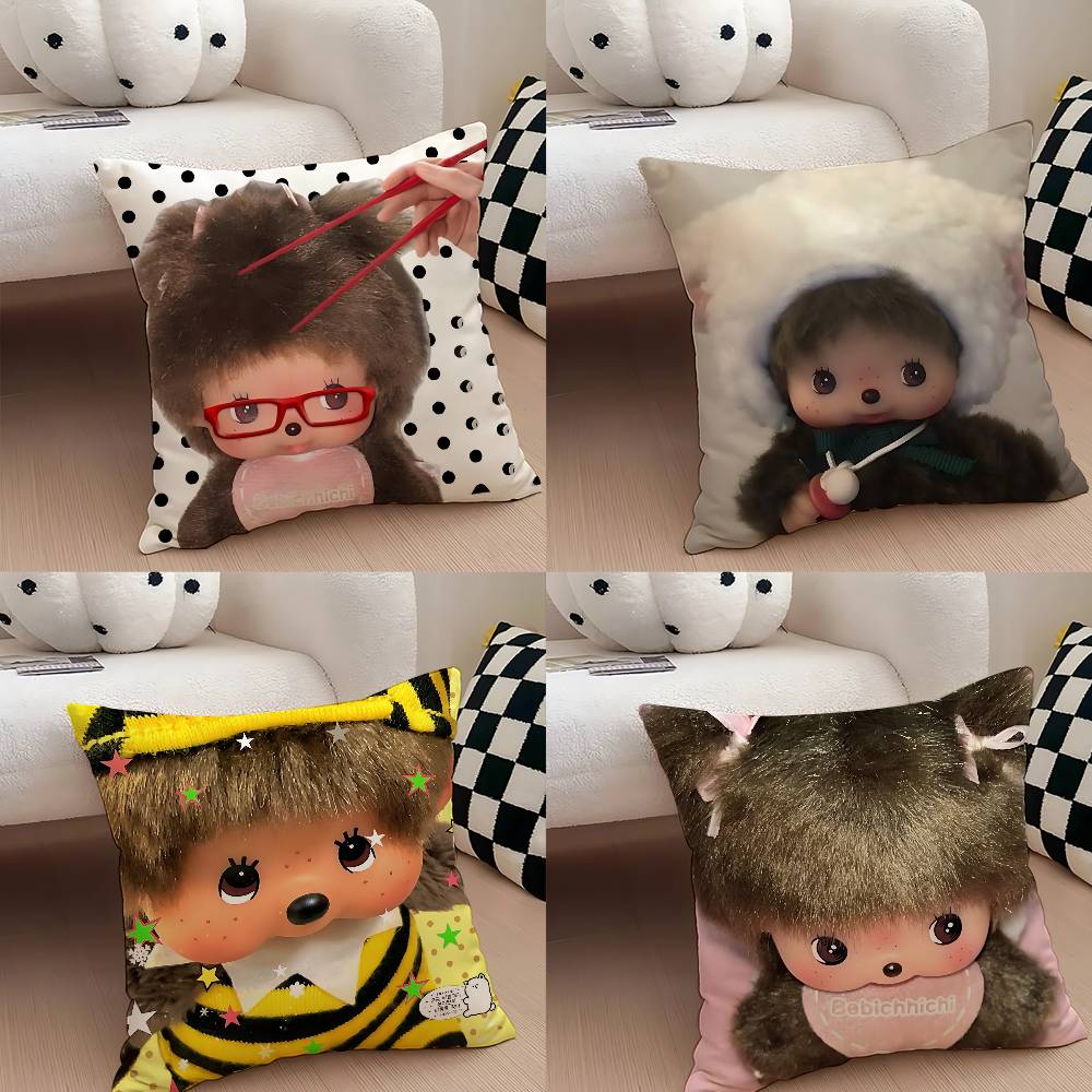 MMonchhichis Case Plush Fabric Soft Pillowcase Double Sided Print Cushion Cover Household Gifts