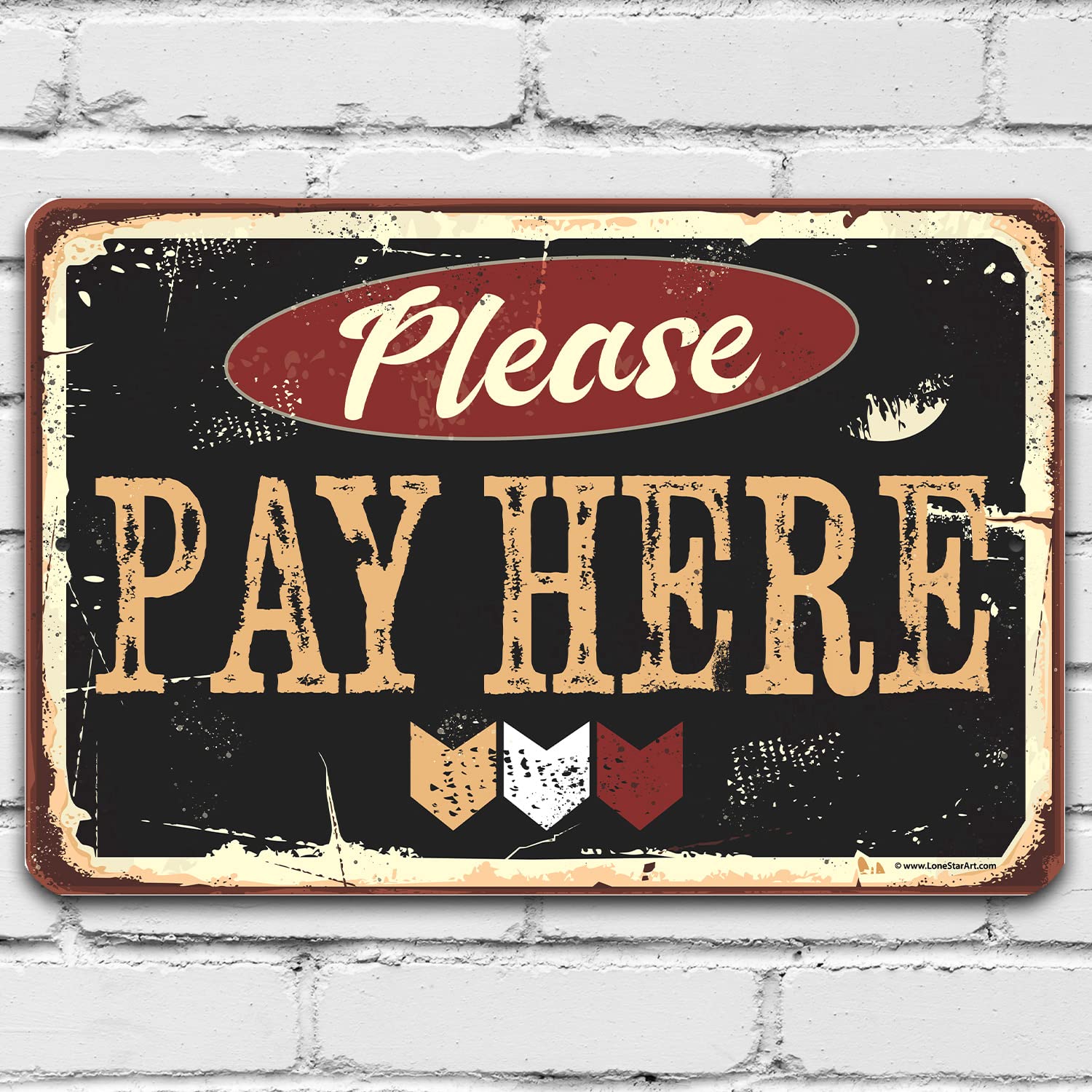 

Please Pay Here Metal Sign Classic Bar and Restaurant Cashier Counter Display Business Sign Store Policy Signage 8x12 Use 20x30cm（7.8x11.8inch）