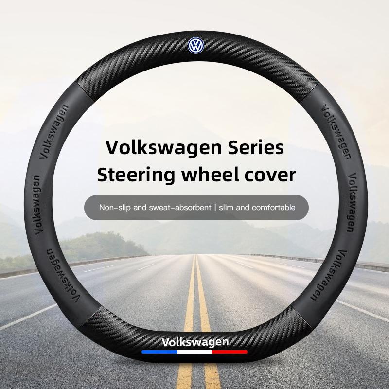 38cm Car Carbon Fiber Steering Wheel Cover For VW Golf Passat b6 Phaeton Tiguan Polo Car Interior Non-slip Steering Wheel Covers BO0