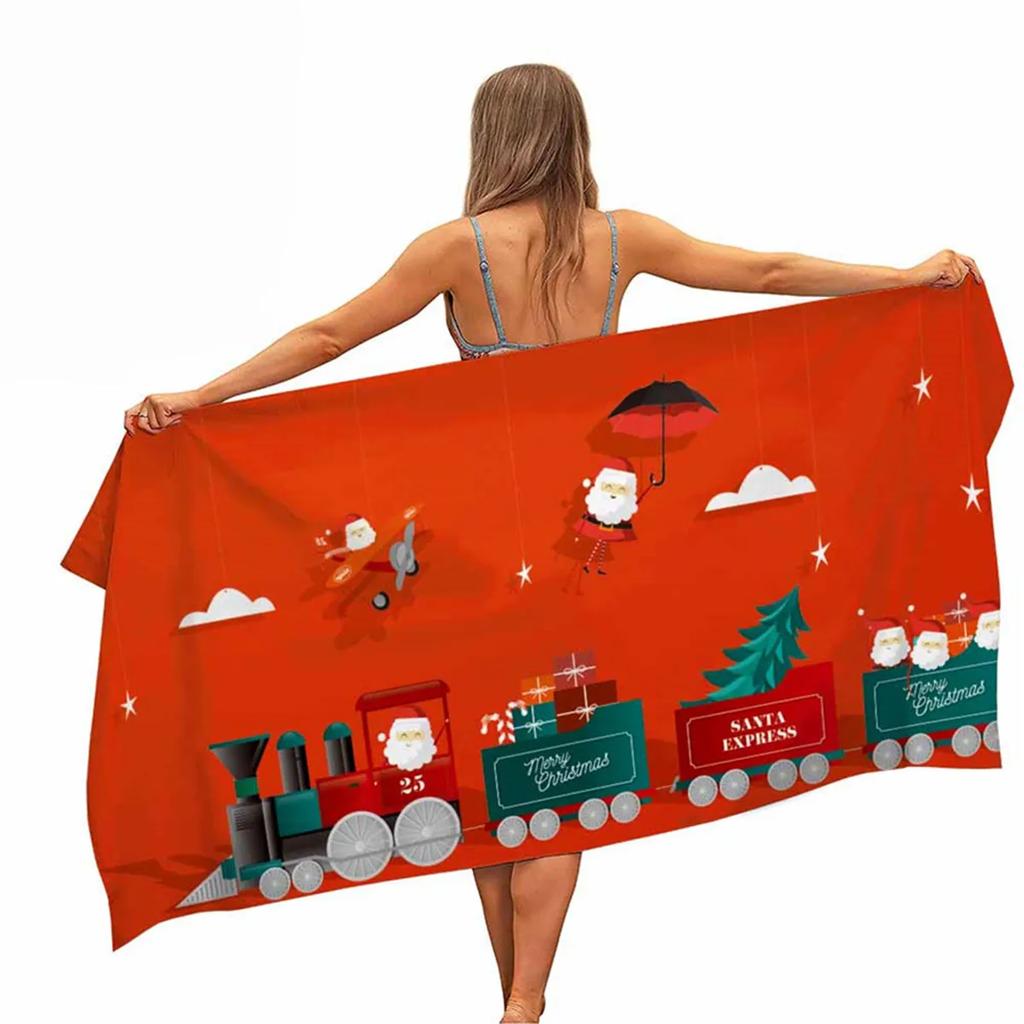 Christmas Microfiber Pool Beach Towel Portable Quick Fast Dry Outdoor Travel Swim Blanket Thin Yoga Gym Home Decor Women Men Kid