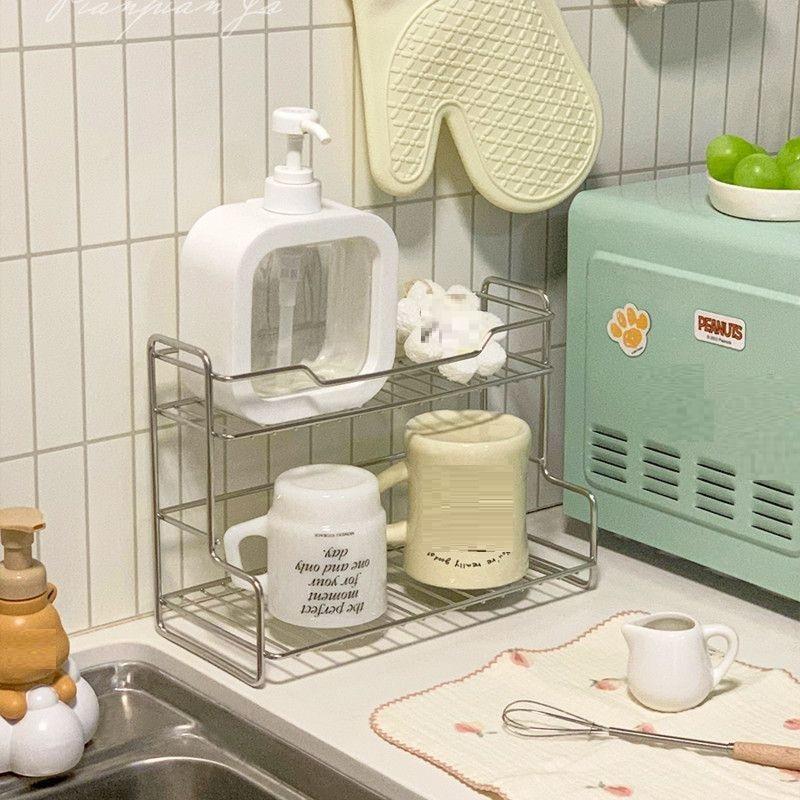 Kitchen Countertop Storage Rack Spice Shelf Versatile Iron Wire Storage Basket For Bathroom Toiletries Cup Organizer Racks