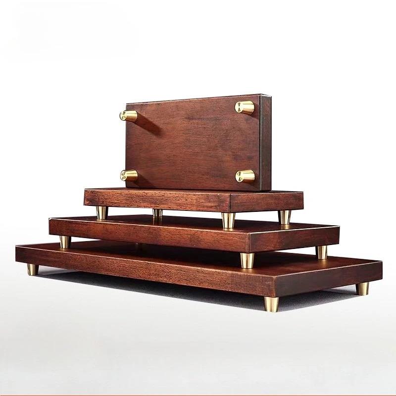 Piedini Mini Tavola in Ottone e Legno 4 Pezzi Riser Antiscivolo per Scatola Gioielli Vassoio Espositore Piccoli Mobili Uso Artigianato Fai da Te