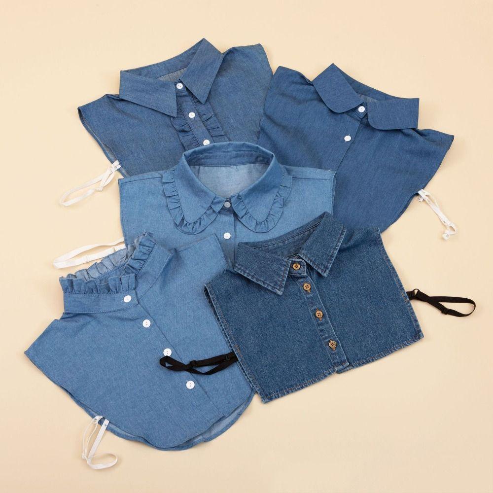 

Cotton Ladies Fake Collar Denim Blue Blouse False Collar Classic Shirt Fake Collar