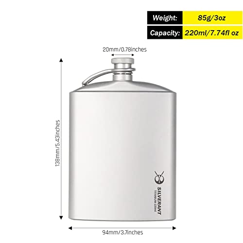 SILVERANT Czysty Tytan Buteleczka Kształt U, 220ml, Outdoorowa Piersiówka z Lejkiem i Pokrowcem, Idealna na Whisky, Przenośna i Lekka