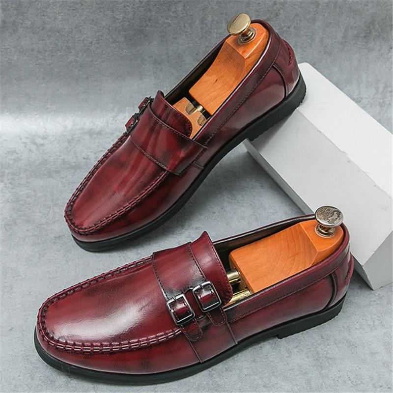 Fashion Britain Trend New Designers Men's Monk Strap Loafter Black Red Flats Leather Casual Driving Shoes Casual Formal Dress Footwear