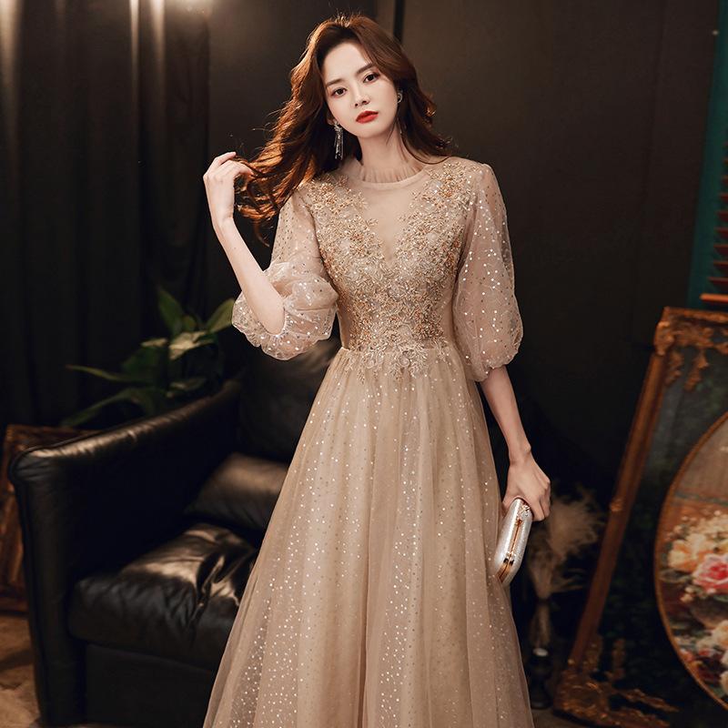 Champagne Annual Meeting Evening Dress Women's 1011 New Banquet Temperament Bridesmaids Student Performance Long Dress