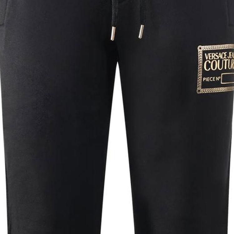 Versace FW23 Solid Color Logo Print Mid-Rise Drawstring Cuffed Casual Pants Men Bottoms Black 75GAAT12-CF06T-G89