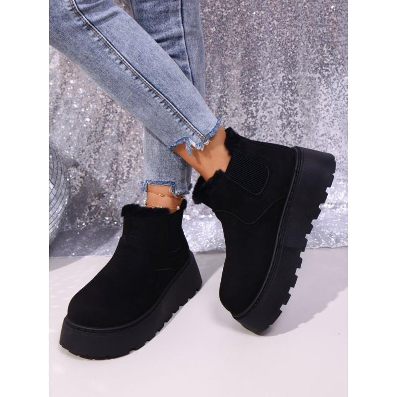 Women's Plus Size Ankle Snow Boots Winter New Minimalist Platform Warm Fleece Lined Boots