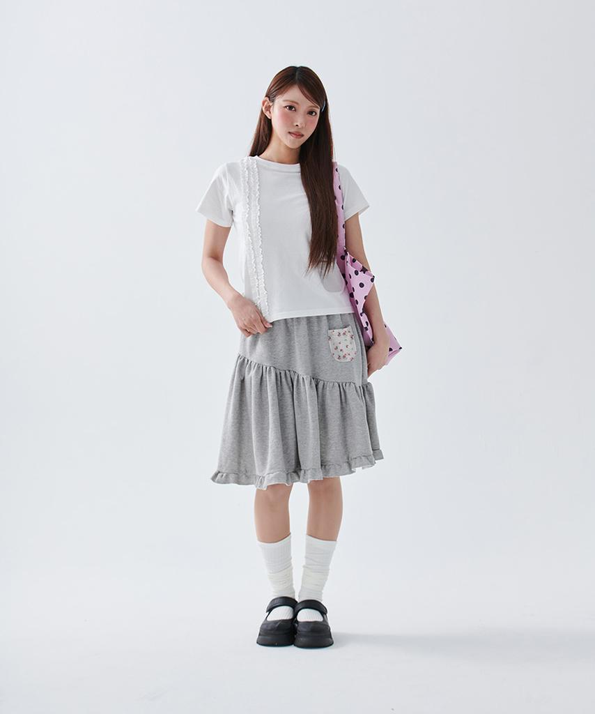 Escape From [Escf X Hot Today] Pocket Point Frill Midi Skirt Gray