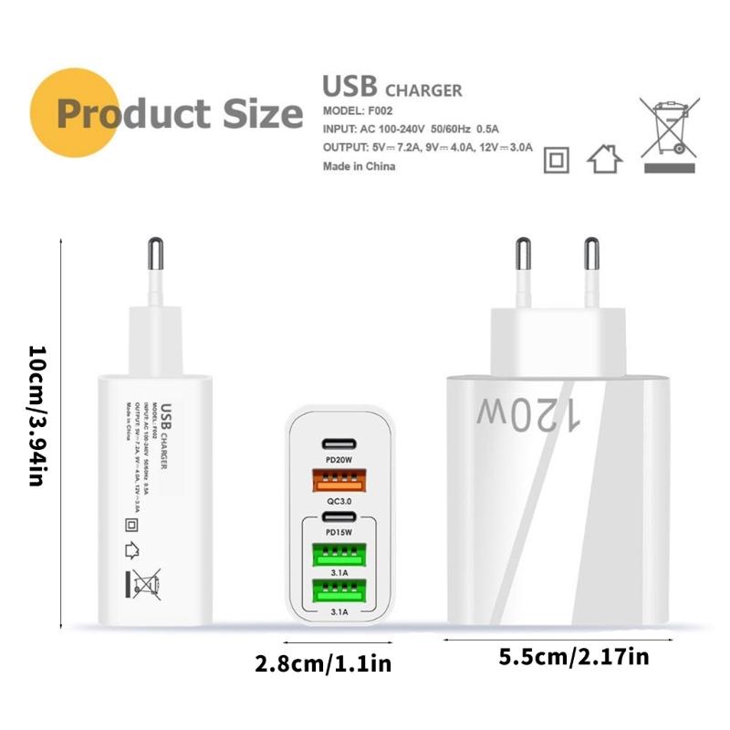Rapid 20W USB C Charging with 3 USB Port EU Standard Plugs Stylish Plastic Housing for Smartphones Tablets Accessories