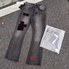 Mens Slim Fit Jeans Punk Style Distressed Printed Denim Pants Teens Casual Wear