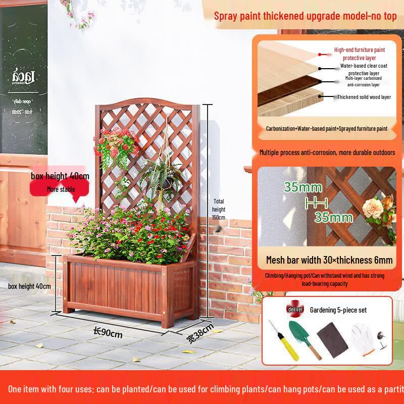 JINGGENG Outdoor Wood Privacy Screen with Planter & Trellis